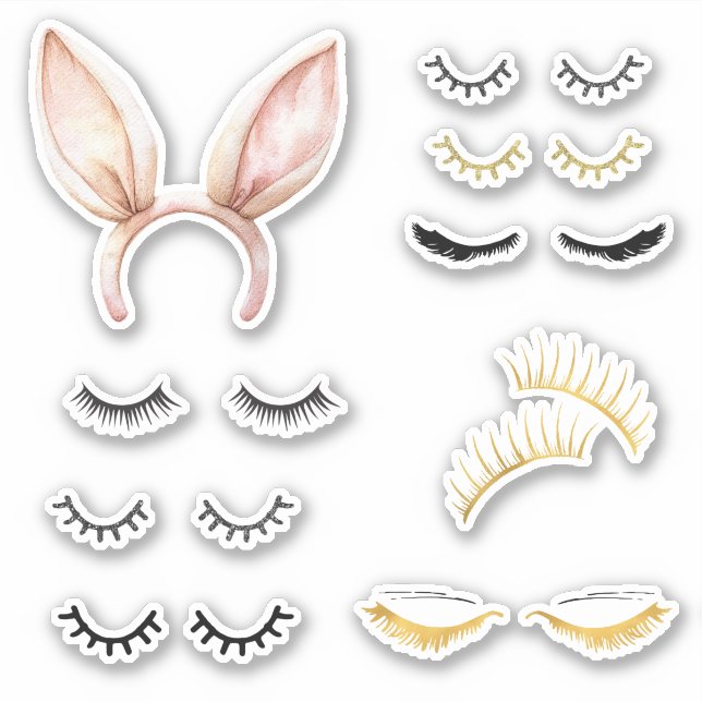 Pink Bunny Ears Eyelashes Sticker (Front)