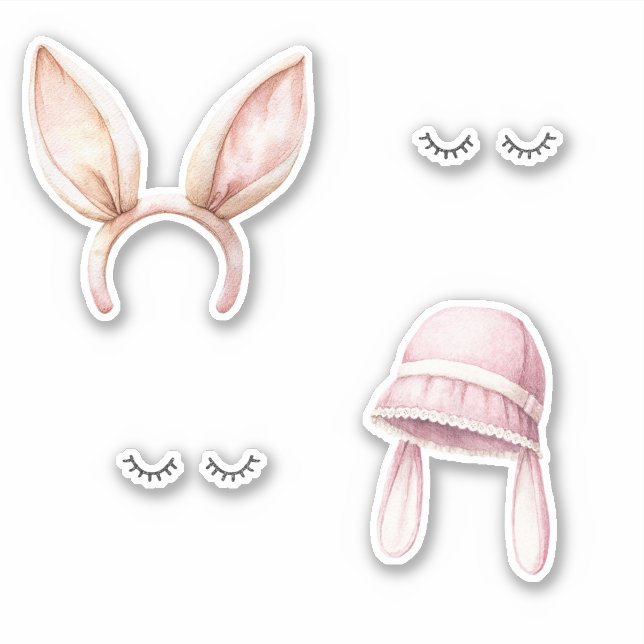 Pink Bunny Ears Eyelashes Sticker (Front)