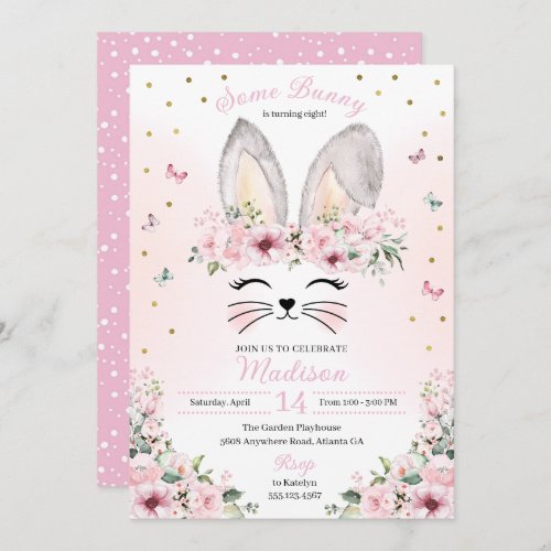 Pink Bunny Ears Flower Crown Easter Birthday Invitation