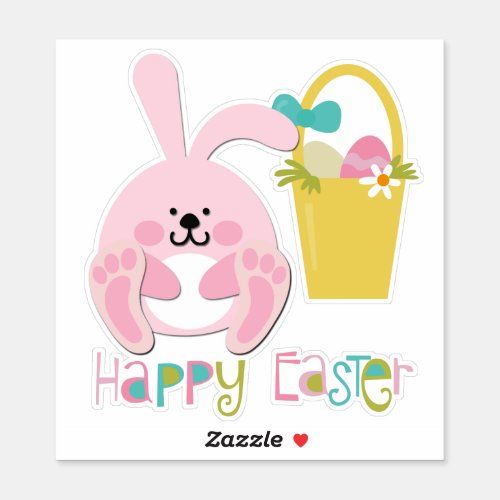 Pink Bunny Easter Basket Fun Sticker