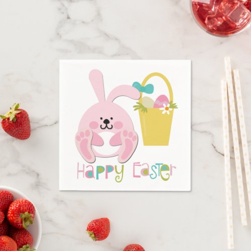 Pink Bunny Easter Basket Party Paper Napkins
