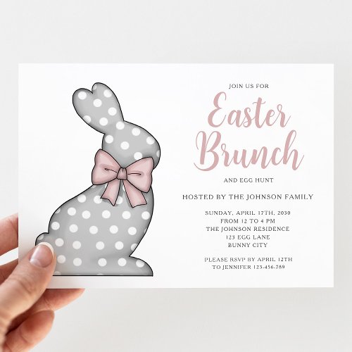 Pink Bunny Easter Brunch And Egg Hunt  Invitation