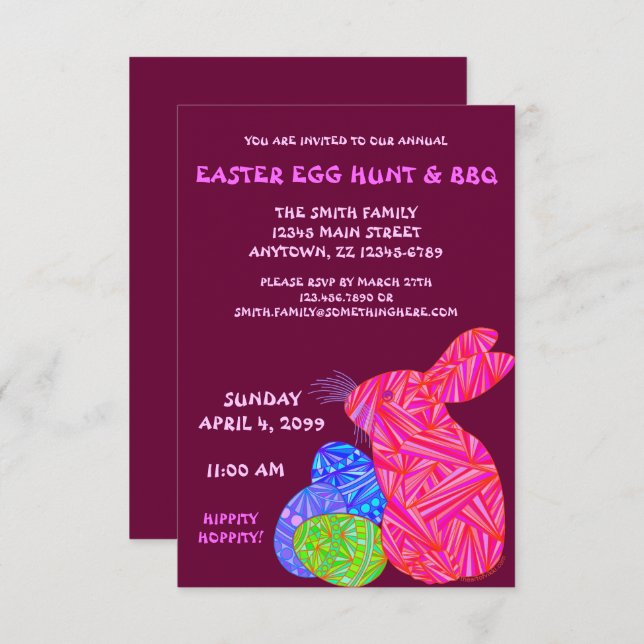 Pink Bunny Easter Egg Hunt & BBQ Custom Invite (Front/Back)