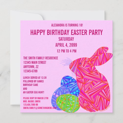 Pink Bunny Easter Themed Birthday Party Invite