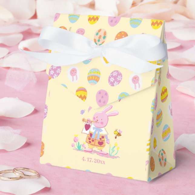 Pink Bunny & Egg Pattern Yellow Kids Birthday Favor Boxes (Wedding)