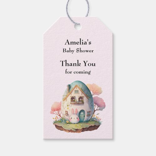 Pink Bunny  Egg Shaped House Baby Shower Gift Tags
