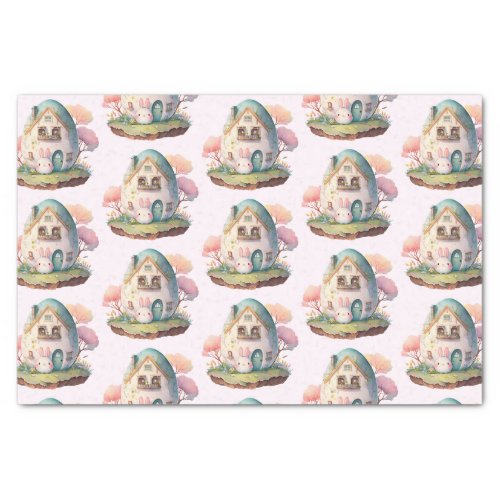 Pink Bunny  Egg Shaped House Kawaii Pattern Tissue Paper
