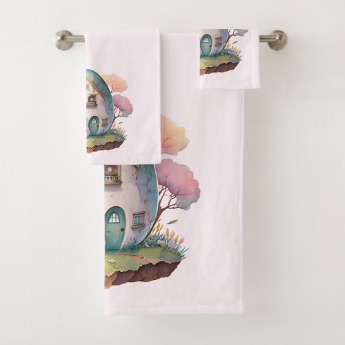 Pink Bunny  Egg Shaped House Kawaii Style Bath Towel Set
