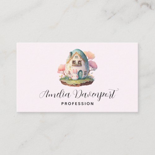 Pink Bunny  Egg Shaped House Kawaii Style Business Card