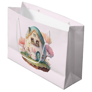 Pink Bunny & Egg Shaped House Kawaii Style Large Gift Bag