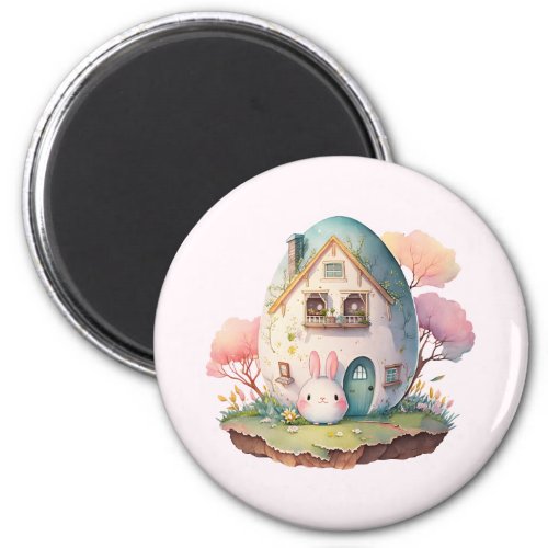 Pink Bunny  Egg Shaped House Kawaii Style Magnet