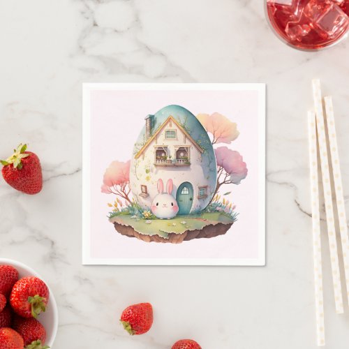 Pink Bunny  Egg Shaped House Kawaii Style Napkins
