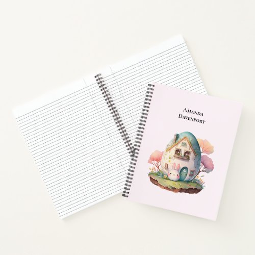 Pink Bunny  Egg Shaped House Kawaii Style Notebook