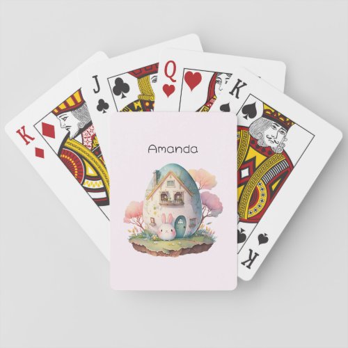 Pink Bunny  Egg Shaped House Kawaii Style Playing Cards