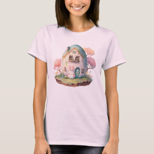 Pink Bunny & Egg Shaped House Kawaii Style T-Shirt