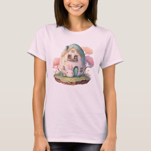 Pink Bunny  Egg Shaped House Kawaii Style T_Shirt