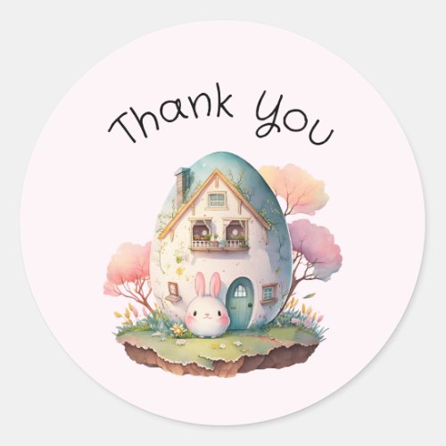 Pink Bunny  Egg Shaped House Kawaii Thank You Classic Round Sticker