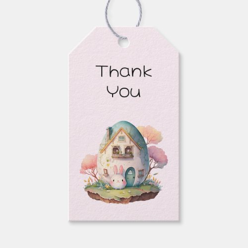 Pink Bunny  Egg_Shaped House Kawaii Thank You Gift Tags