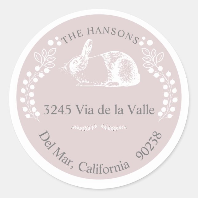 Pink Bunny Elegant Return Address Sticker (Front)