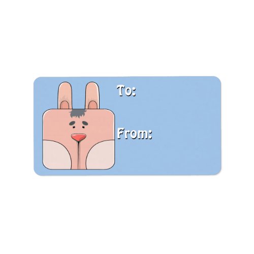Pink Bunny Face on Blue To_From Label