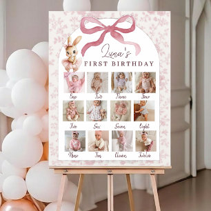 Pink Bunny First Birthday Monthly Photo Collage Po Foam Board