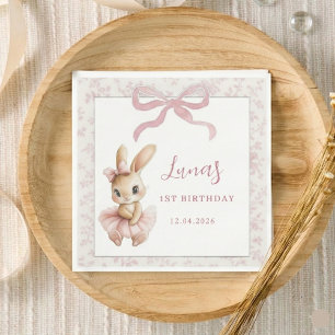 Pink Bunny First Birthday Personalized Party Napki Napkins