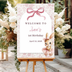 Pink Bunny First Birthday Welcome Party Sign