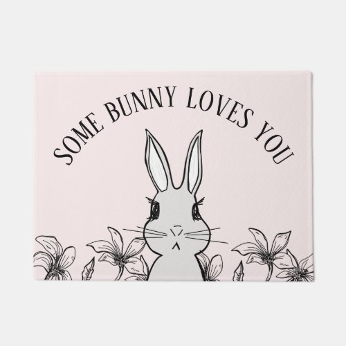 Pink Bunny Floral Spring Doormat