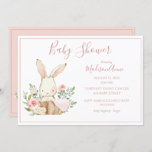 Pink Bunny Forest Watercolor Cute Baby Shower Invitation