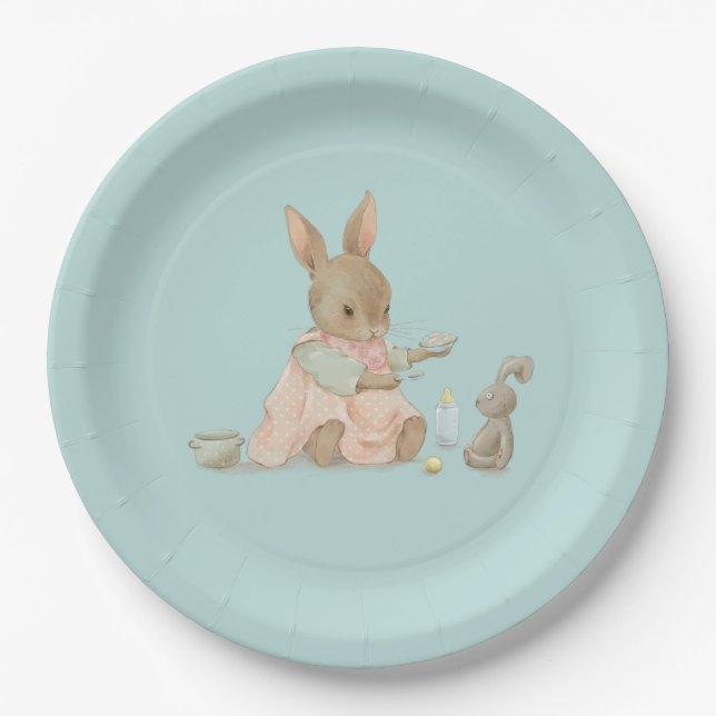 Pink Bunny Girl Paper Plates (Front)
