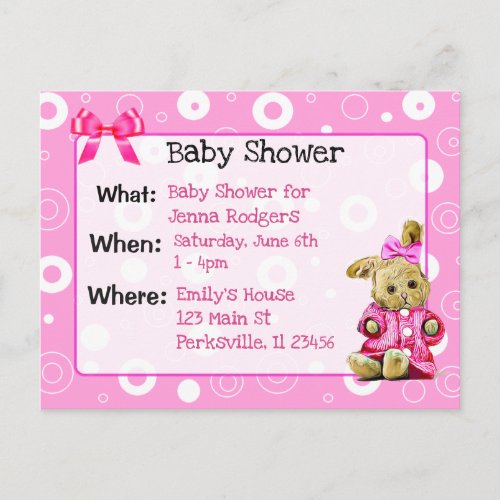 Pink Bunny Girls Baby Shower Invitation