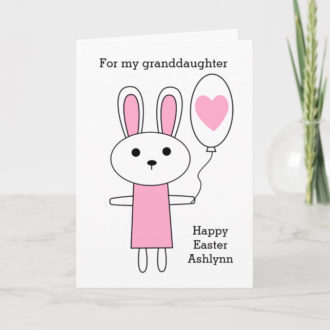 Pink Bunny Happy Easter Granddaughter Holiday Card (Front)