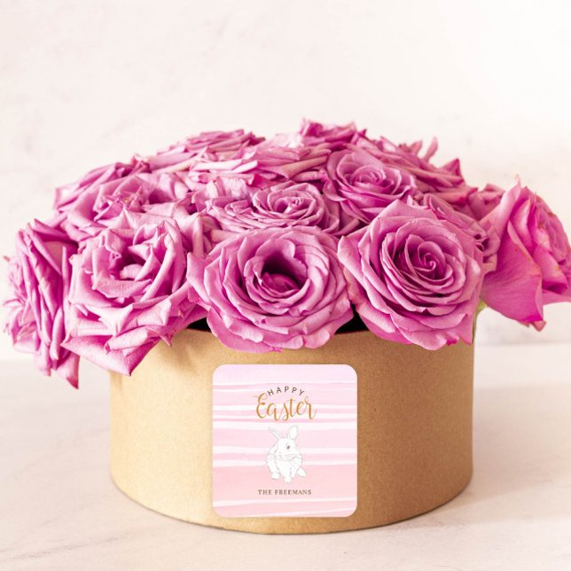 Pink Bunny Happy Easter Square Sticker – Custom (Creator Uploaded)