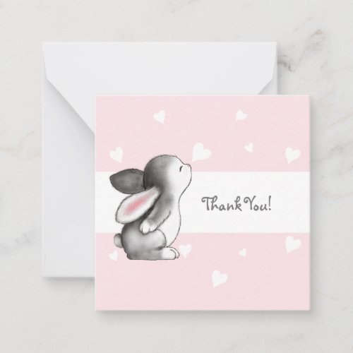 Pink Bunny Heart Baby Shower Thank You Notecard
