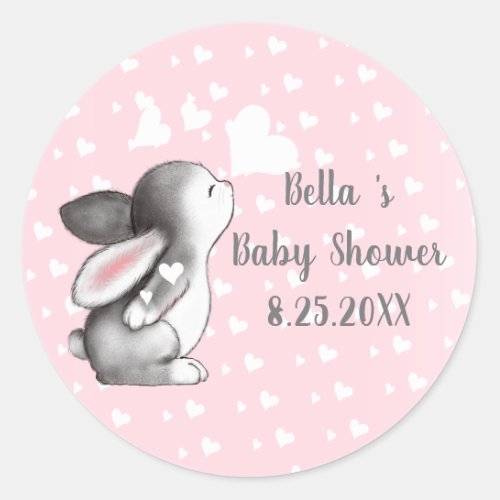 Pink Bunny Heart Confetti Baby Shower Stickers