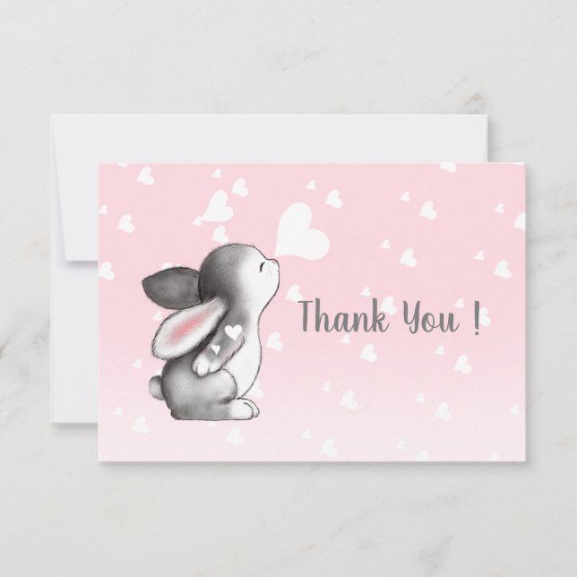 Pink  bunny heart confetti flat thank you card (Front)