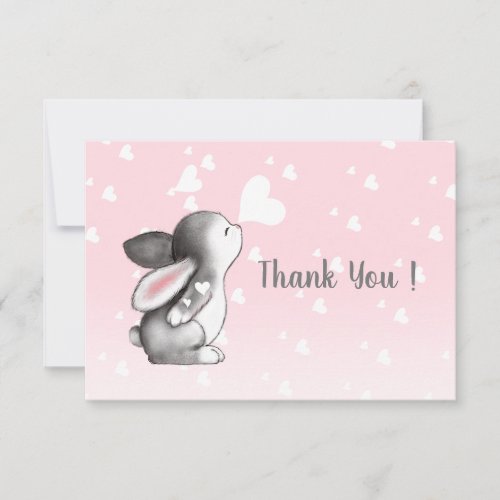 Pink  bunny heart confetti flat thank you card