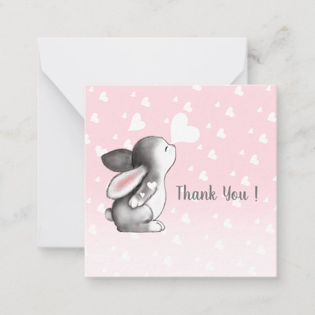 Pink bunny heart confetti thank you note cards (Front)