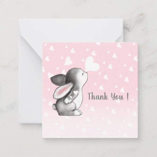 Pink bunny heart confetti thank you note cards