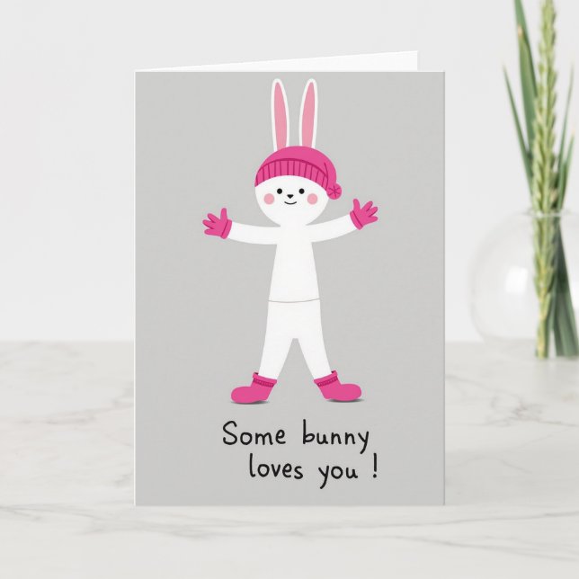 Pink Bunny Hugs Card (Front)