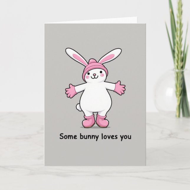 Pink Bunny Hugs You Card (Front)
