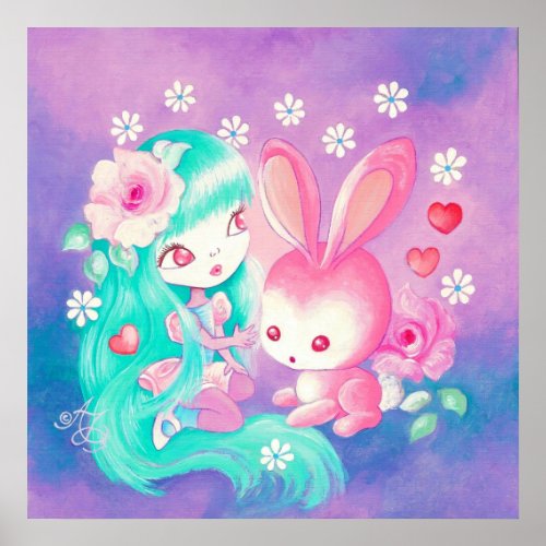 Pink Bunny Love Poster