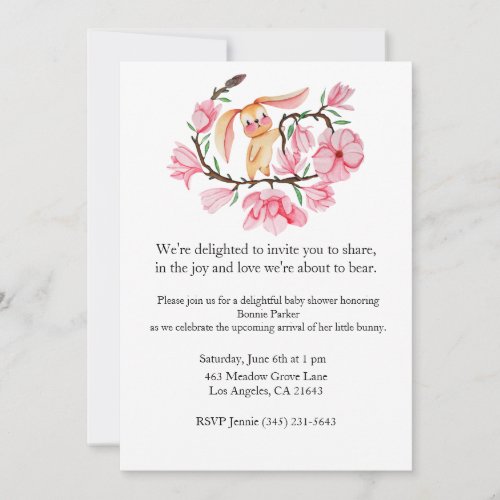 Pink Bunny Magnolia Baby Shower Invitation