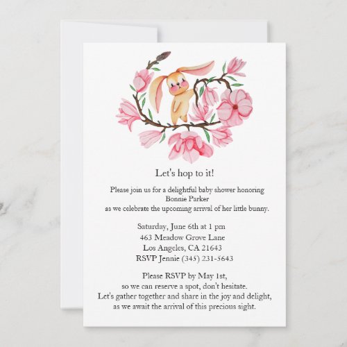 Pink Bunny Magnolia Baby Shower Invitation