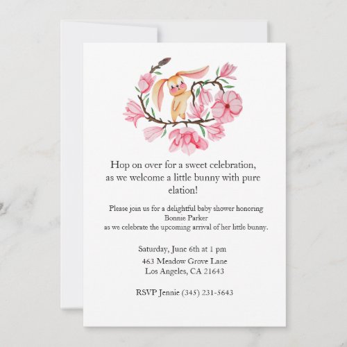 Pink Bunny Magnolia Baby Shower Invitation