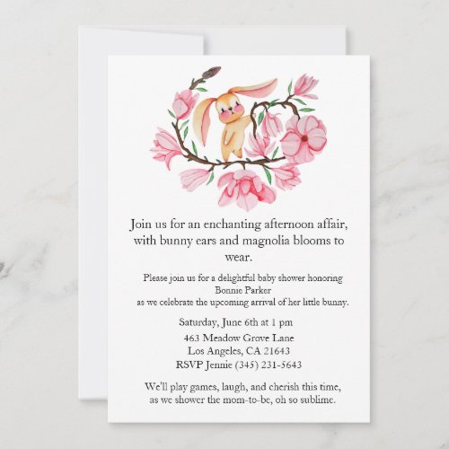 Pink Bunny Magnolia Baby Shower Invitation