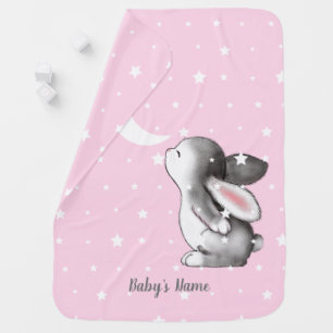 Pink Bunny Moon Stars Baby Blanket