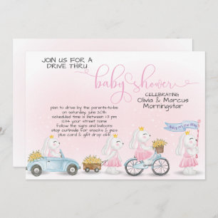 Pink Bunny Parade Drive Thru Baby SHower Invitation