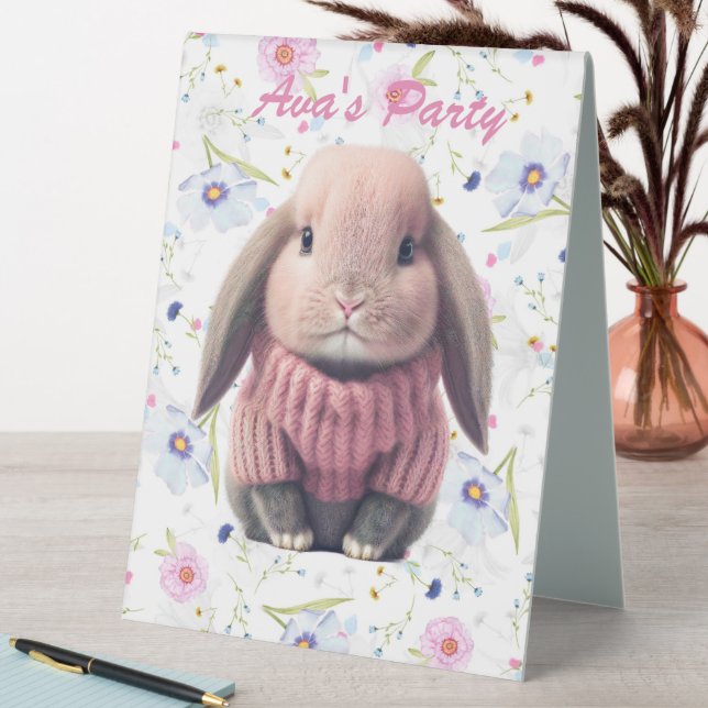 Pink Bunny Party Table Top Card Tent (In SItu (Table))