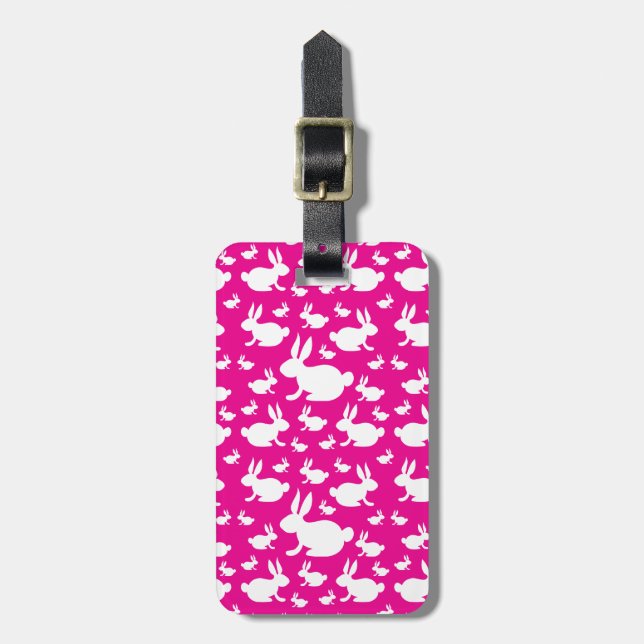 Pink Bunny Pattern Luggage Tag (Front Vertical)